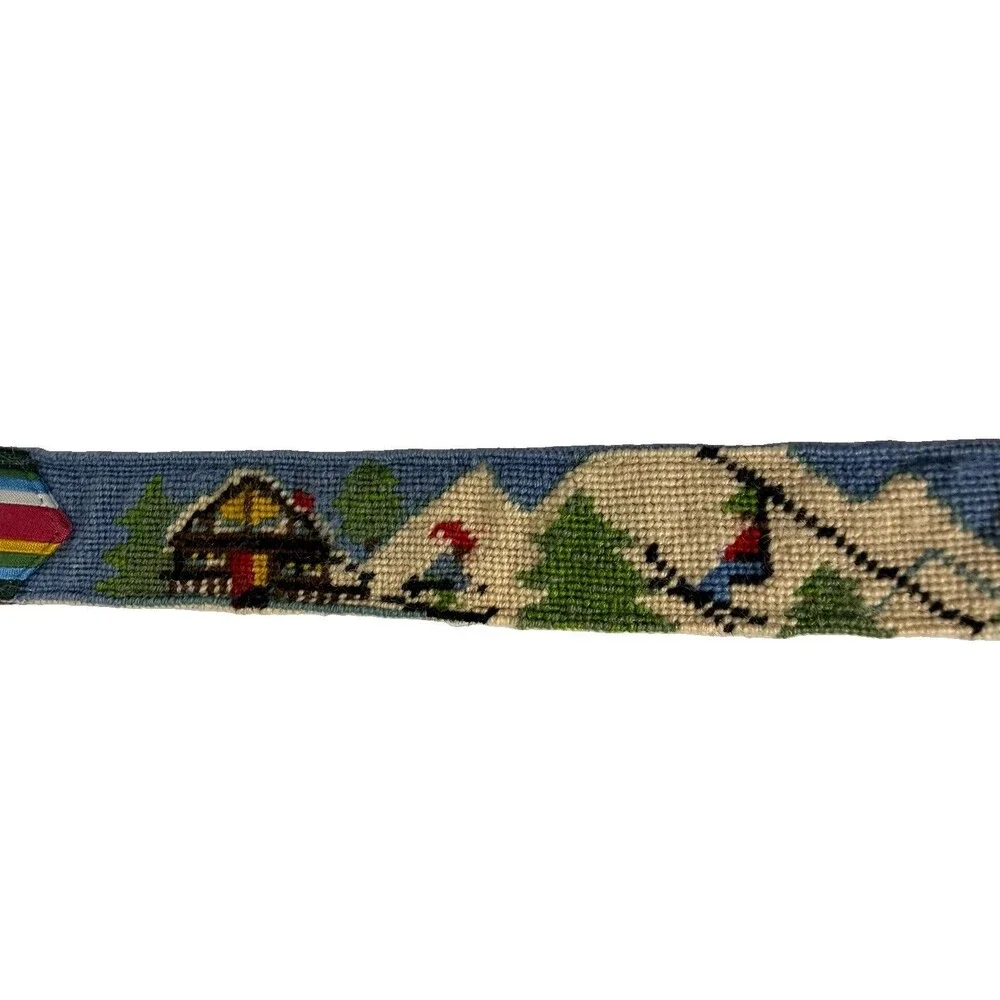 Vtg  LL Bean Needlepoint Belt Alpine Apres Ski CabinCore Women D Ring M